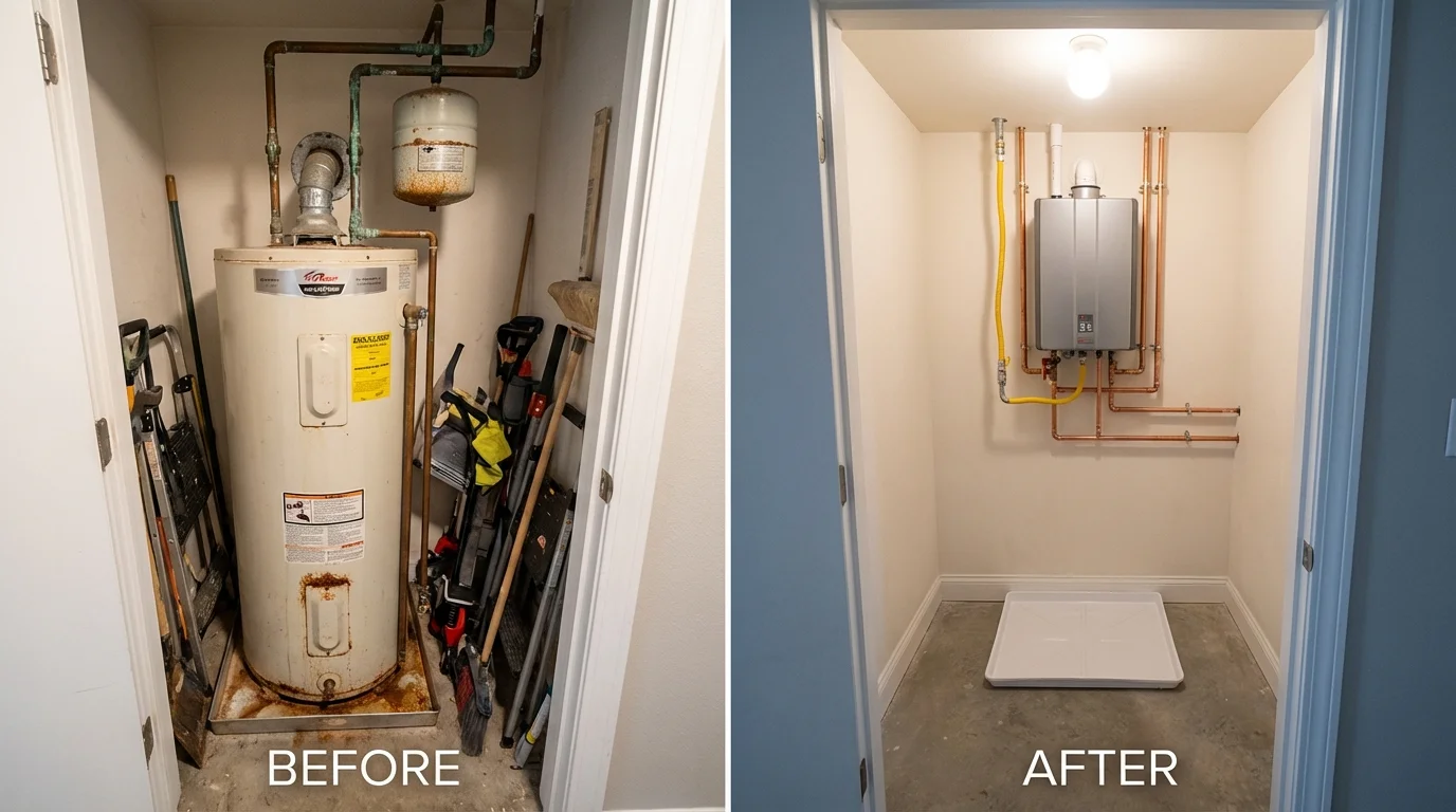 Tank water heater versus wall-mounted tankless unit comparison for Kenwood, CA homeowners