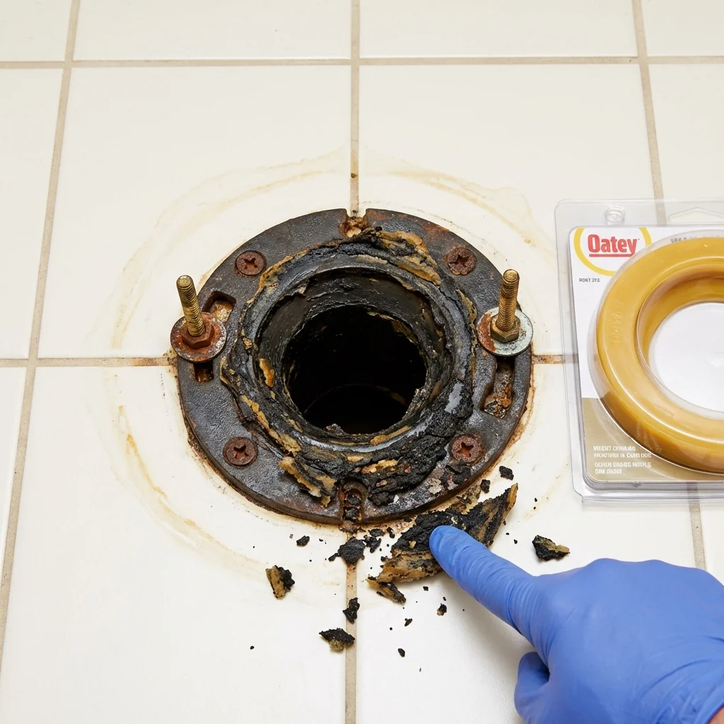 Failed wax ring showing water seepage at the base of a toilet in a Kenwood, CA home