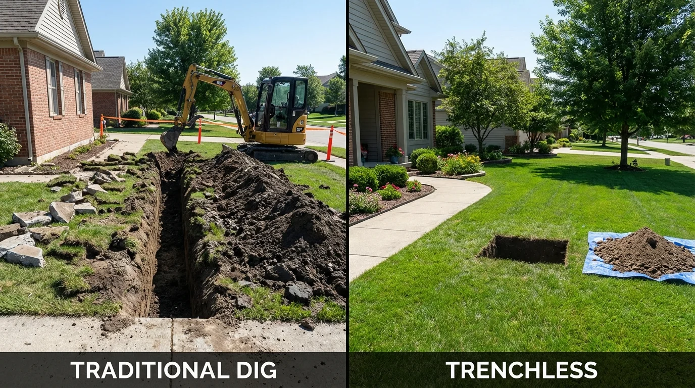 Trenchless sewer repair with minimal yard damage versus traditional excavation in Kenwood, CA